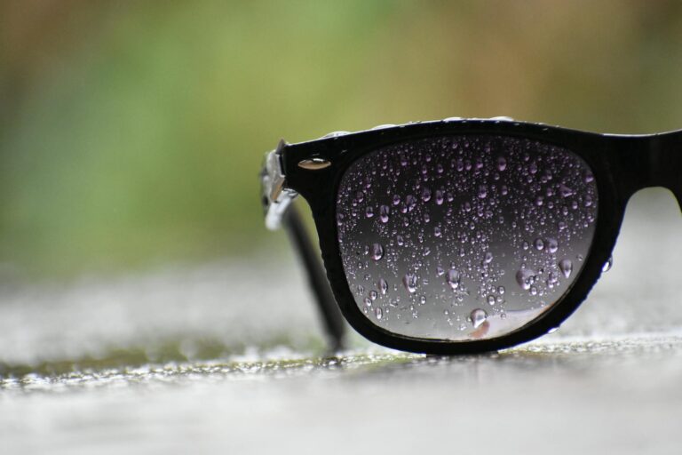 black sunglasses with water droplets