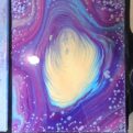 fluorescent strainer acrylic pour paintings on silver